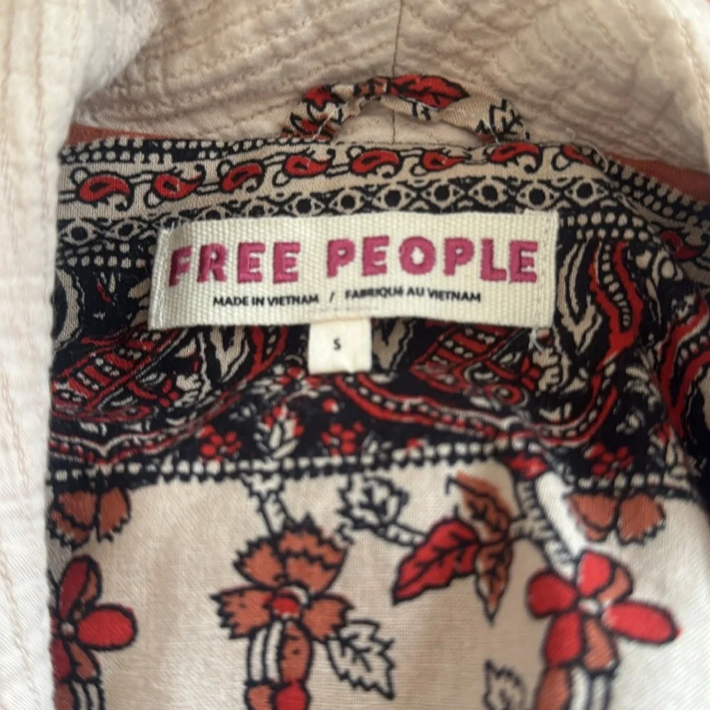 Free People Cream Textured Blazer with Floral Cuff - Picture 6 of 8